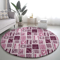 Vintage Aloha Block Quilt Round Carpet Pink Inspired Lei Motifs - Polynesian Pride