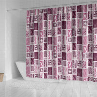 Vintage Aloha Block Quilt Shower Curtain Pink Inspired Lei Motifs - Polynesian Pride