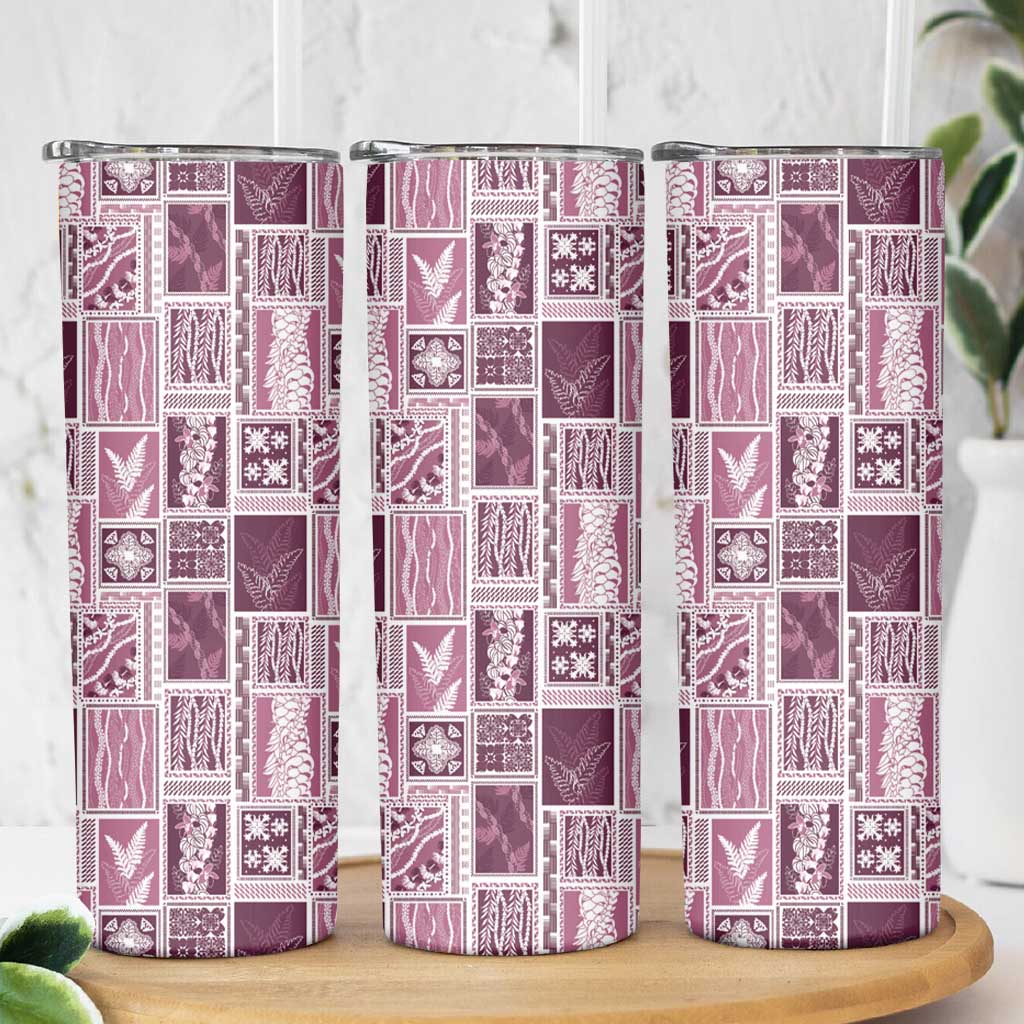 Vintage Aloha Block Quilt Skinny Tumbler Pink Inspired Lei Motifs - Polynesian Pride