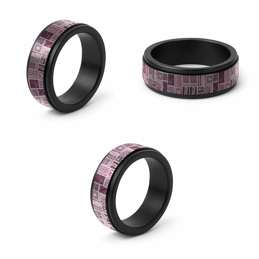 Vintage Aloha Block Quilt Spinner Ring Pink Inspired Lei Motifs - Polynesian Pride