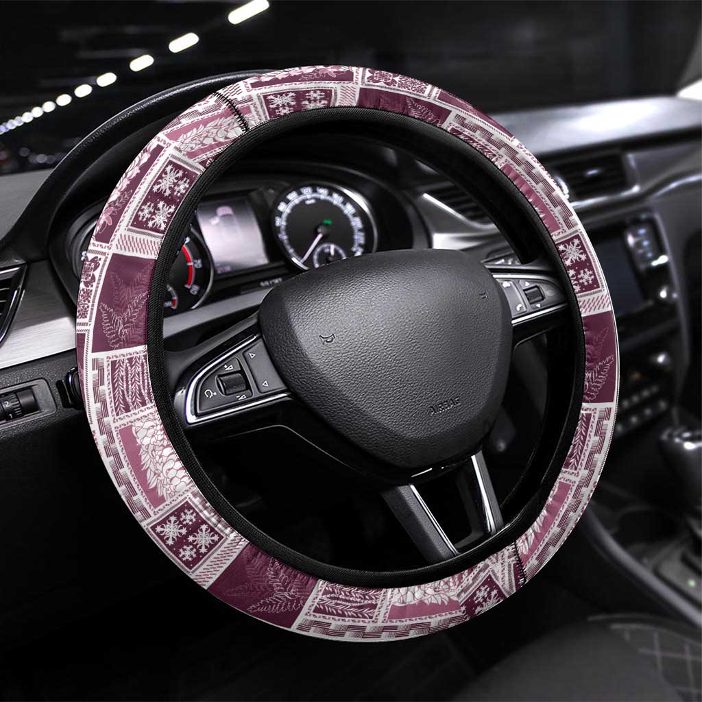 Vintage Aloha Block Quilt Steering Wheel Cover Pink Inspired Lei Motifs LT9 Universal Fit Pink - Polynesian Pride