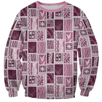 Vintage Aloha Block Quilt Sweatshirt Pink Inspired Lei Motifs - Polynesian Pride