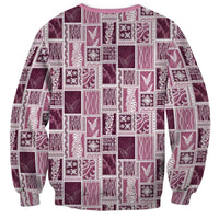 Vintage Aloha Block Quilt Sweatshirt Pink Inspired Lei Motifs - Polynesian Pride