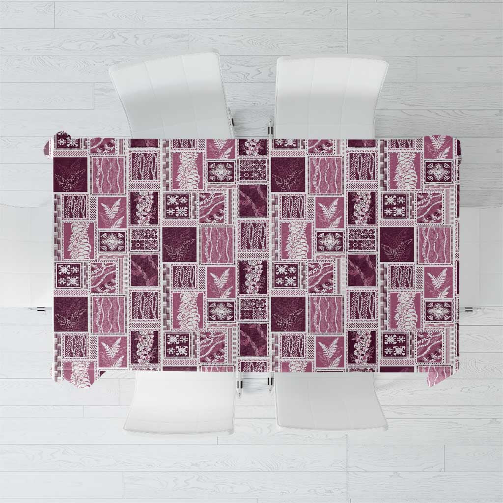 Vintage Aloha Block Quilt Tablecloth Pink Inspired Lei Motifs - Polynesian Pride