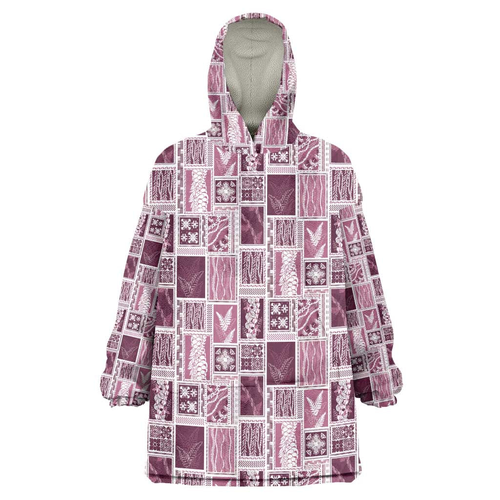 Vintage Aloha Block Quilt Wearable Blanket Hoodie Pink Inspired Lei Motifs - Polynesian Pride
