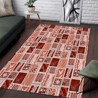 Vintage Aloha Block Quilt Area Rug Red Inspired Lei Motifs - Polynesian Pride