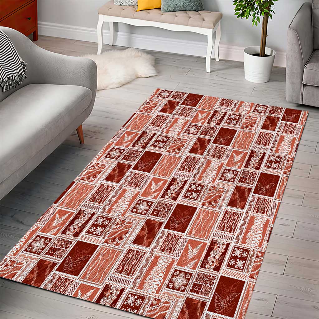 Vintage Aloha Block Quilt Area Rug Red Inspired Lei Motifs - Polynesian Pride