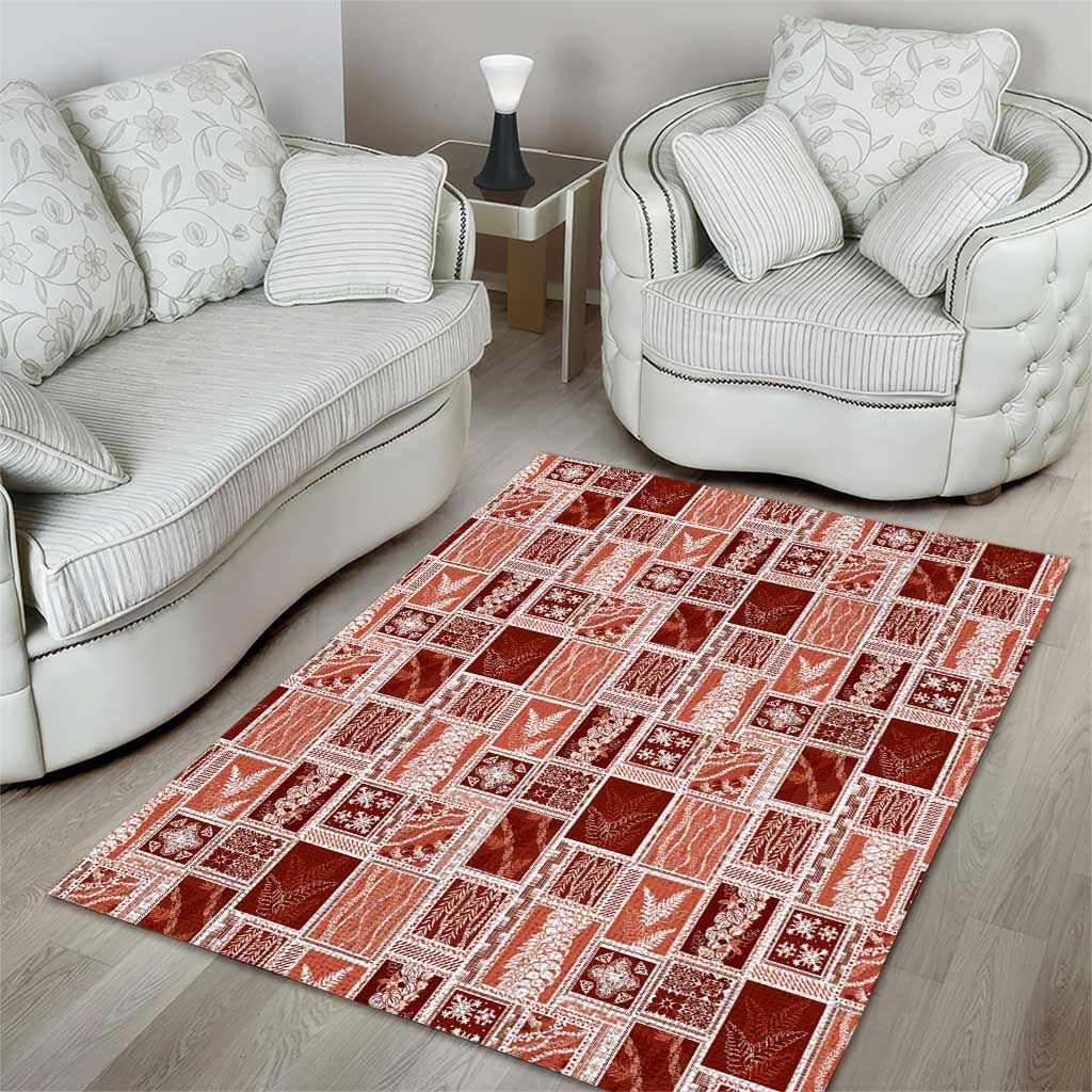 Vintage Aloha Block Quilt Area Rug Red Inspired Lei Motifs - Polynesian Pride