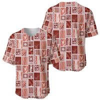 Vintage Aloha Block Quilt Baseball Jersey Red Inspired Lei Motifs - Polynesian Pride