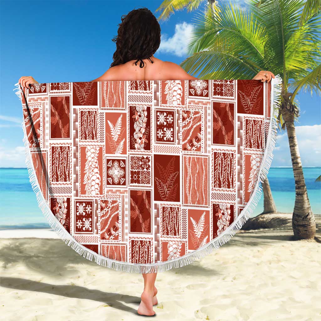 Vintage Aloha Block Quilt Beach Blanket Red Inspired Lei Motifs - Polynesian Pride