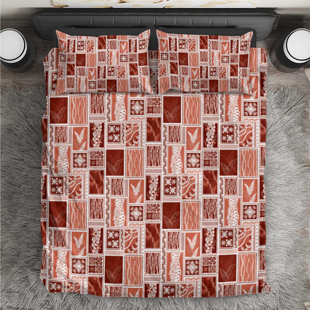 Vintage Aloha Block Quilt Bedding Set Red Inspired Lei Motifs - Polynesian Pride