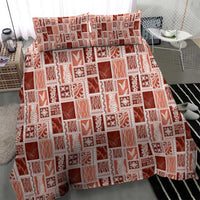 Vintage Aloha Block Quilt Bedding Set Red Inspired Lei Motifs - Polynesian Pride