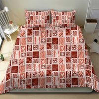Vintage Aloha Block Quilt Bedding Set Red Inspired Lei Motifs - Polynesian Pride