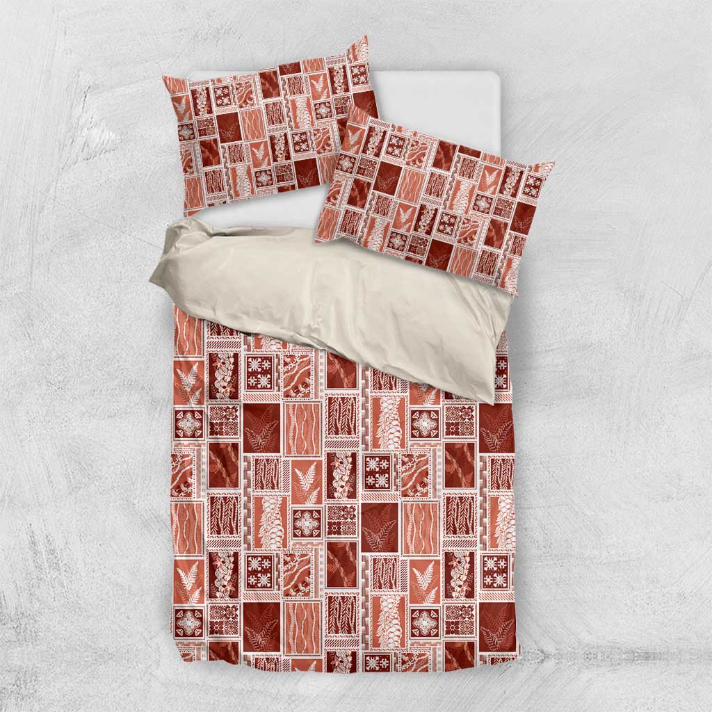 Vintage Aloha Block Quilt Bedding Set Red Inspired Lei Motifs - Polynesian Pride