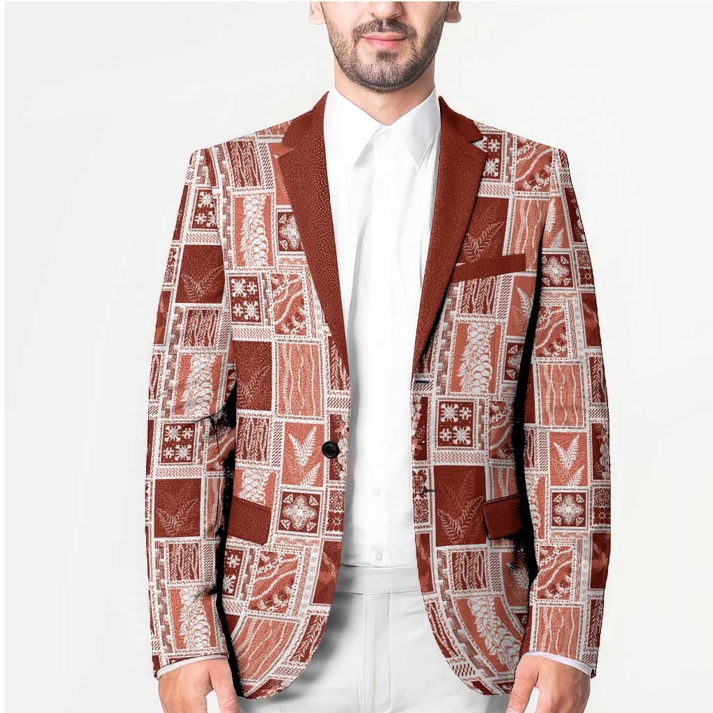 Vintage Aloha Block Quilt Blazer Red Inspired Lei Motifs - Polynesian Pride