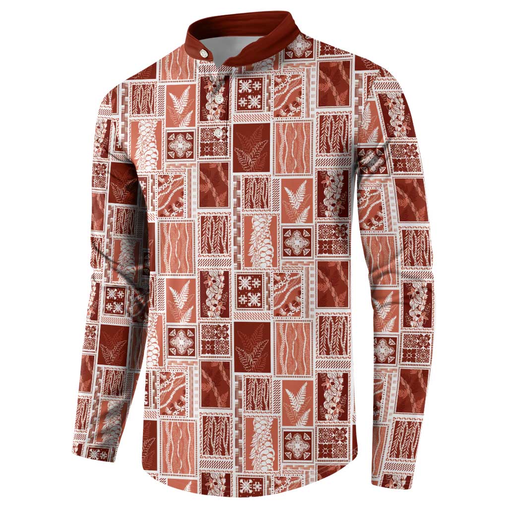 Vintage Aloha Block Quilt Button Sweatshirt Red Inspired Lei Motifs - Polynesian Pride