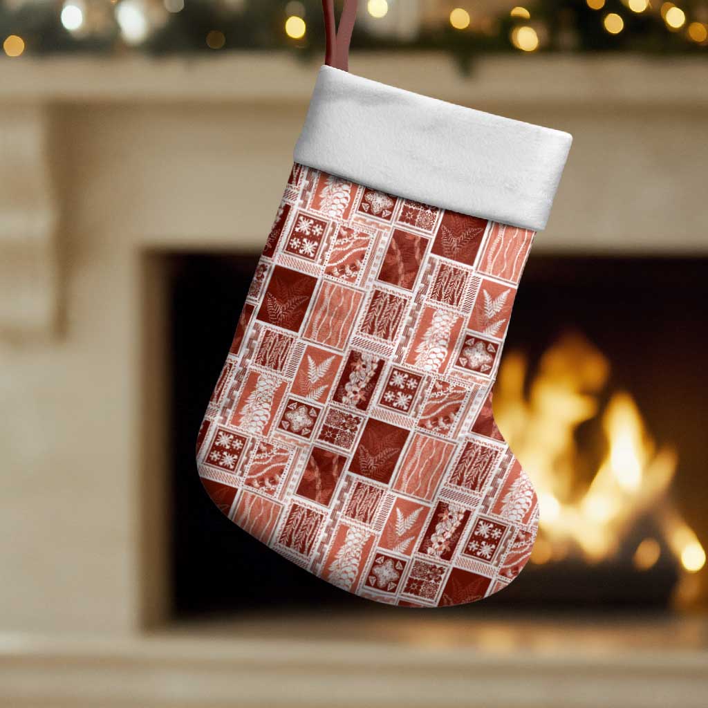 Vintage Aloha Block Quilt Christmas Stocking Red Inspired Lei Motifs - Polynesian Pride