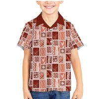 Vintage Aloha Block Quilt Family Matching Mermaid Dress and Hawaiian Shirt Red Inspired Lei Motifs - Polynesian Pride