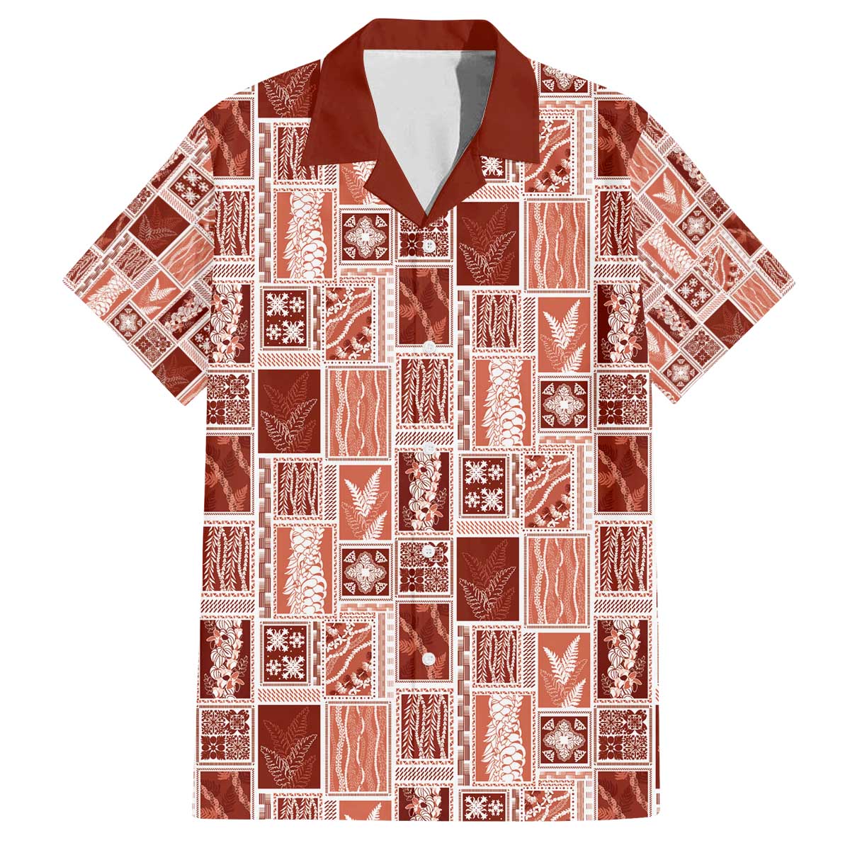 Vintage Aloha Block Quilt Family Matching Off The Shoulder Long Sleeve Dress and Hawaiian Shirt Red Inspired Lei Motifs - Polynesian Pride