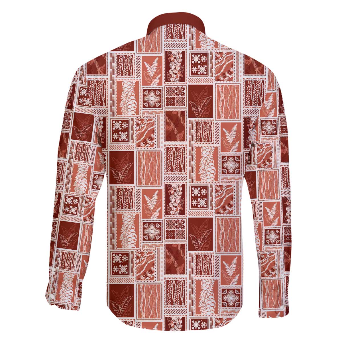 Vintage Aloha Block Quilt Family Matching Off The Shoulder Long Sleeve Dress and Hawaiian Shirt Red Inspired Lei Motifs - Polynesian Pride