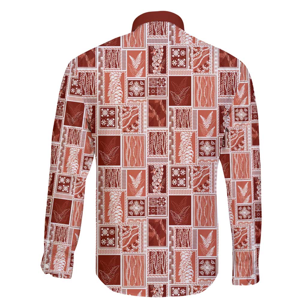 Vintage Aloha Block Quilt Family Matching Off Shoulder Maxi Dress and Hawaiian Shirt Red Inspired Lei Motifs - Polynesian Pride