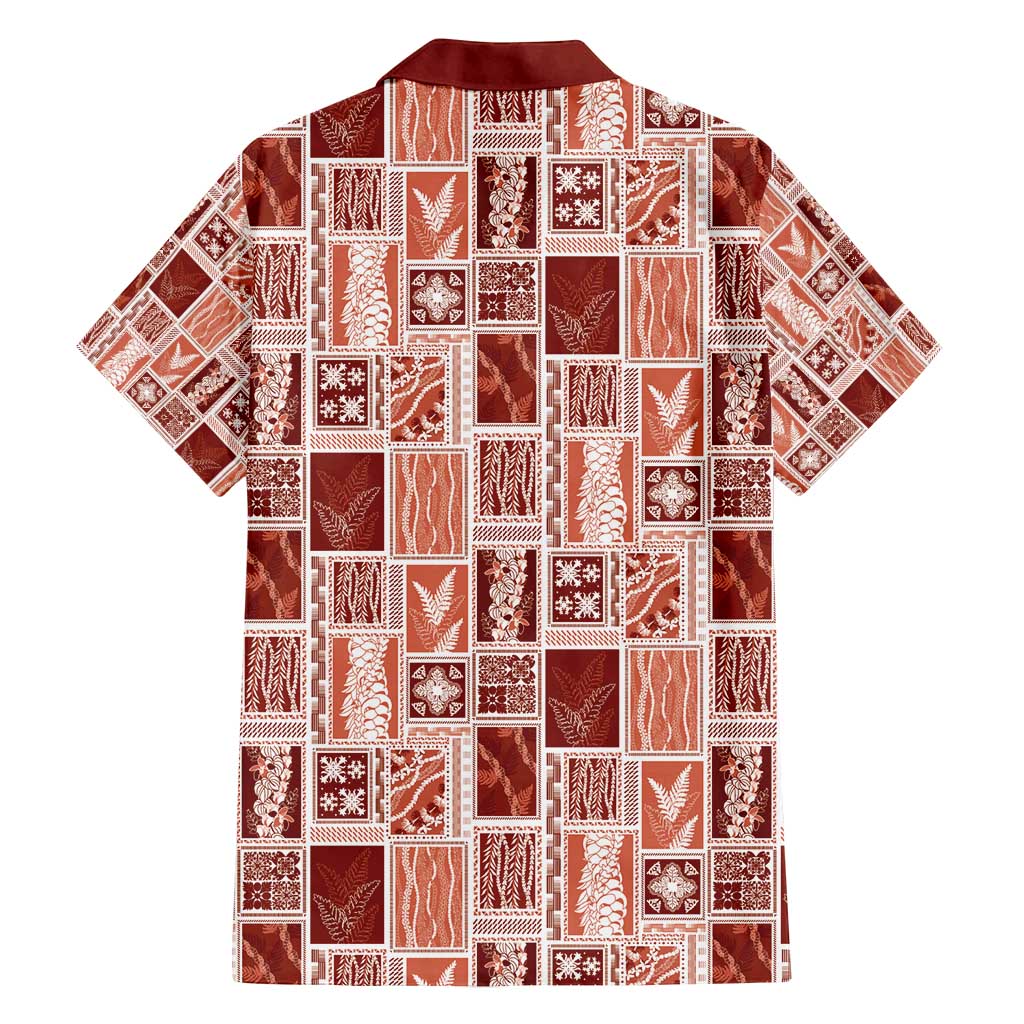 Vintage Aloha Block Quilt Family Matching Off Shoulder Short Dress and Hawaiian Shirt Red Inspired Lei Motifs - Polynesian Pride