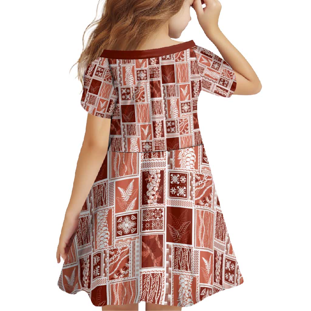 Vintage Aloha Block Quilt Family Matching Short Sleeve Bodycon Dress and Hawaiian Shirt Red Inspired Lei Motifs - Polynesian Pride