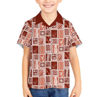 Vintage Aloha Block Quilt Family Matching Summer Maxi Dress and Hawaiian Shirt Red Inspired Lei Motifs - Polynesian Pride