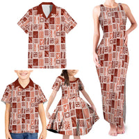 Vintage Aloha Block Quilt Family Matching Tank Maxi Dress and Hawaiian Shirt Red Inspired Lei Motifs - Polynesian Pride
