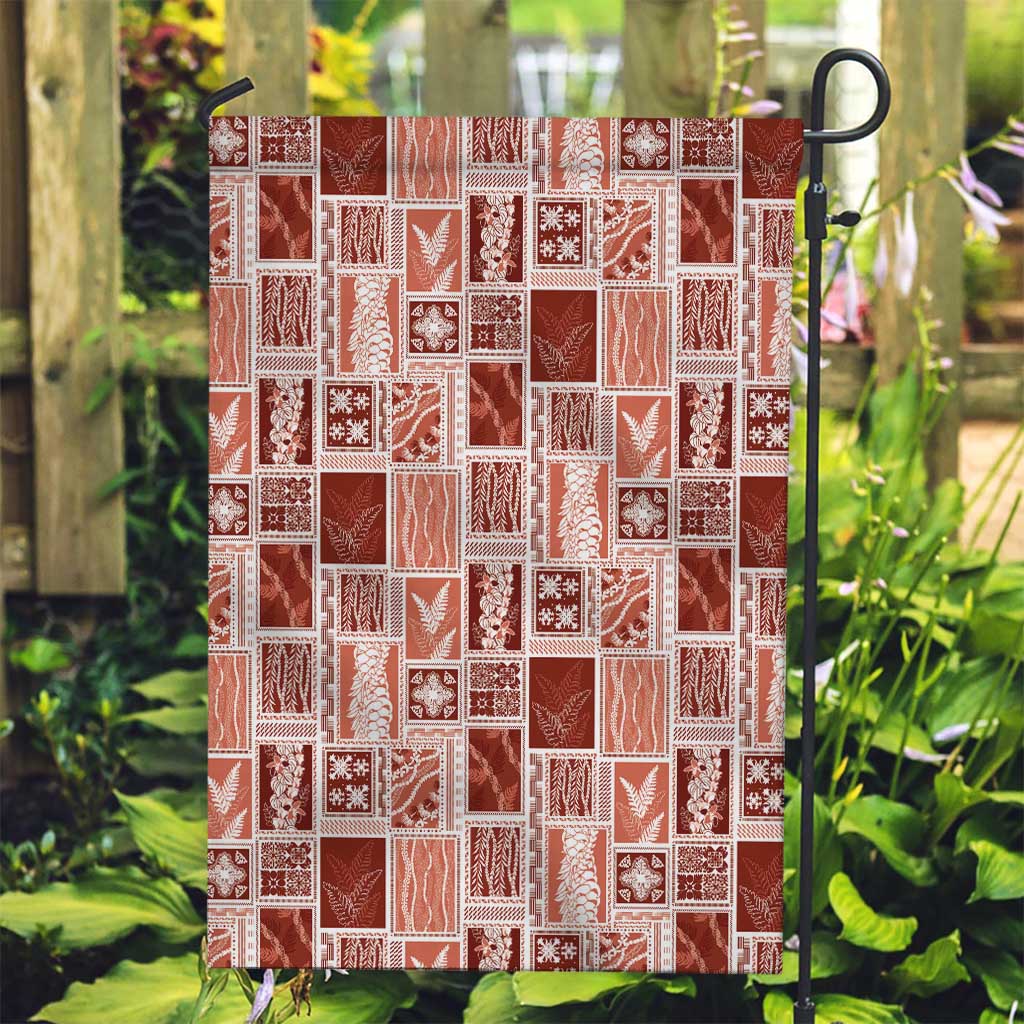 Vintage Aloha Block Quilt Garden Flag Red Inspired Lei Motifs - Polynesian Pride