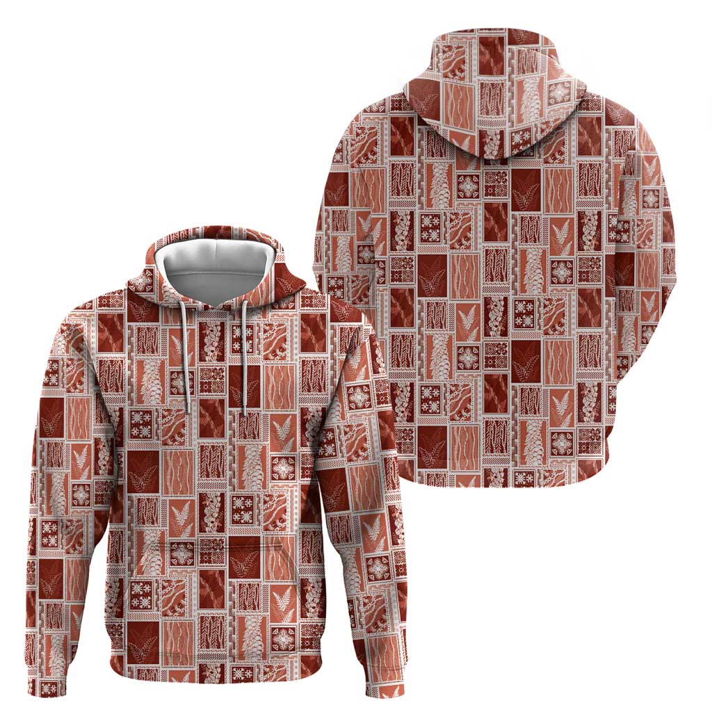 Vintage Aloha Block Quilt Hoodie Red Inspired Lei Motifs - Polynesian Pride