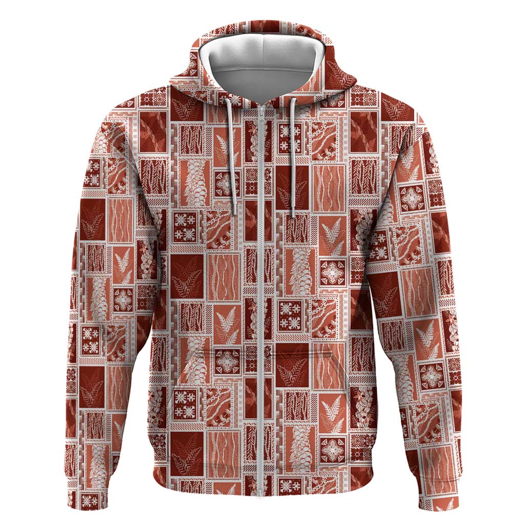 Vintage Aloha Block Quilt Hoodie Red Inspired Lei Motifs - Polynesian Pride