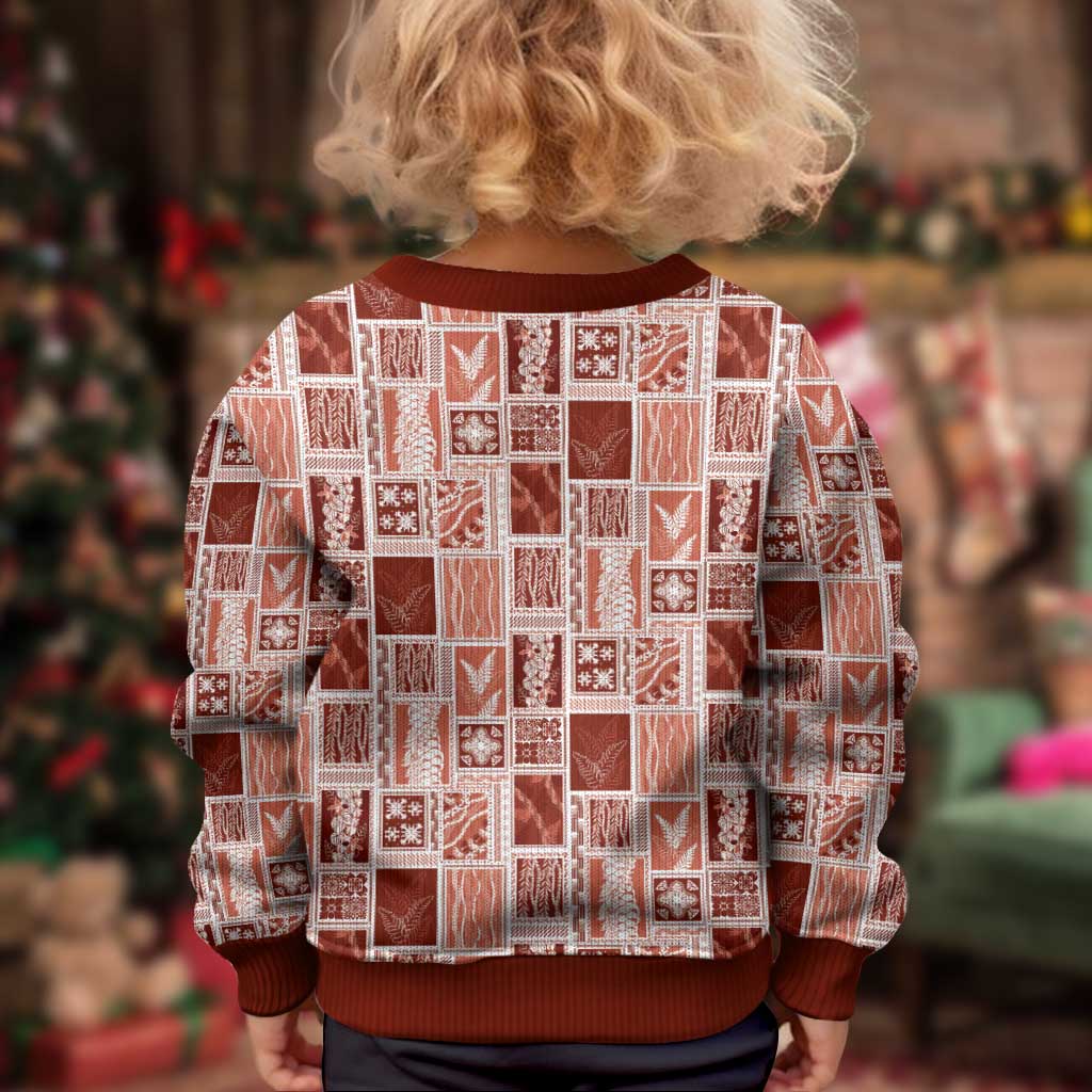 Vintage Aloha Block Quilt Kid Ugly Christmas Sweater Red Inspired Lei Motifs - Polynesian Pride