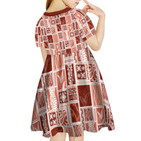 Vintage Aloha Block Quilt Kid Short Sleeve Dress Red Inspired Lei Motifs - Polynesian Pride