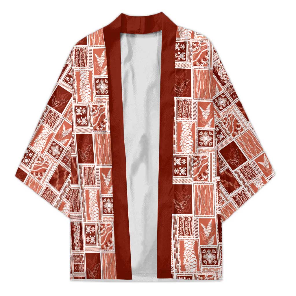 Vintage Aloha Block Quilt Kimono Red Inspired Lei Motifs - Polynesian Pride