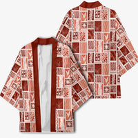 Vintage Aloha Block Quilt Kimono Red Inspired Lei Motifs - Polynesian Pride