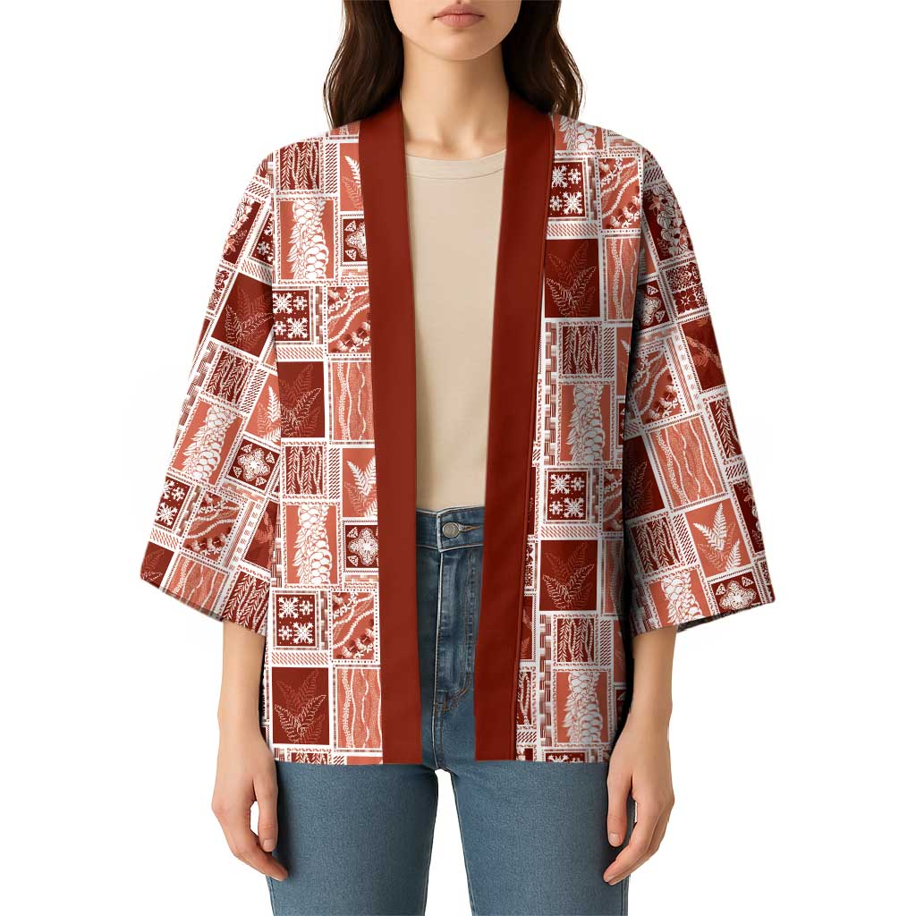 Vintage Aloha Block Quilt Kimono Red Inspired Lei Motifs - Polynesian Pride