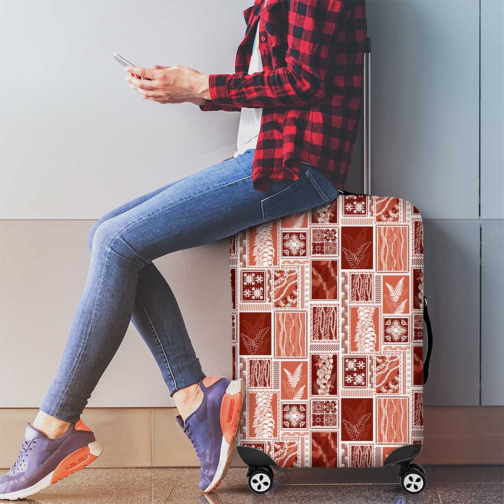 Vintage Aloha Block Quilt Luggage Cover Red Inspired Lei Motifs - Polynesian Pride