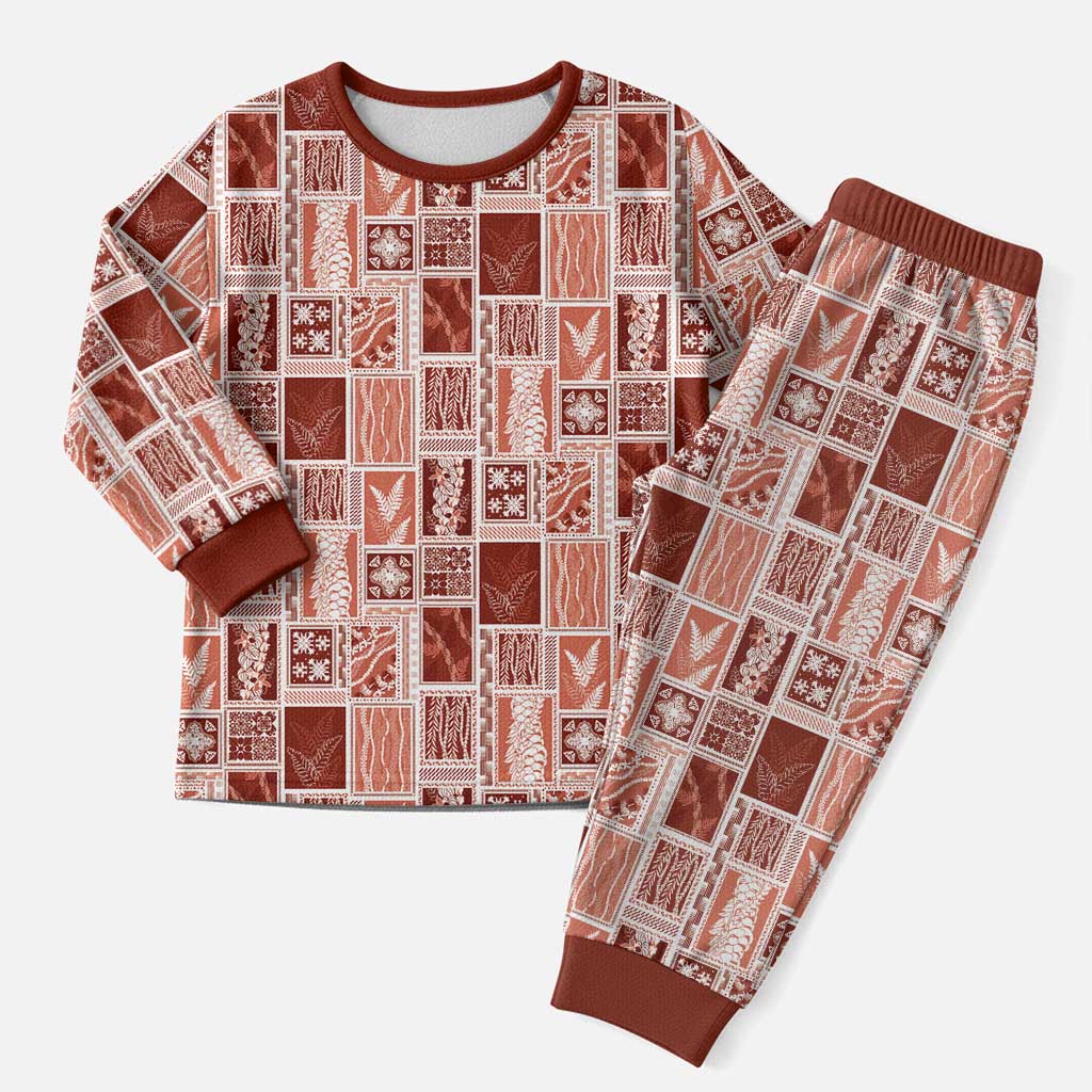 Vintage Aloha Block Quilt Christmas Pajama Set Red Inspired Lei Motifs - Polynesian Pride