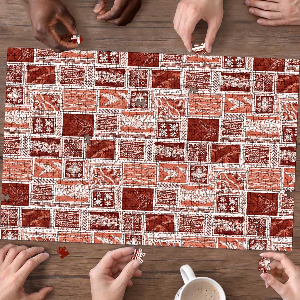 Vintage Aloha Block Quilt Puzzle Red Inspired Lei Motifs - Polynesian Pride