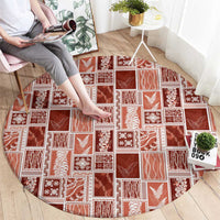 Vintage Aloha Block Quilt Round Carpet Red Inspired Lei Motifs - Polynesian Pride
