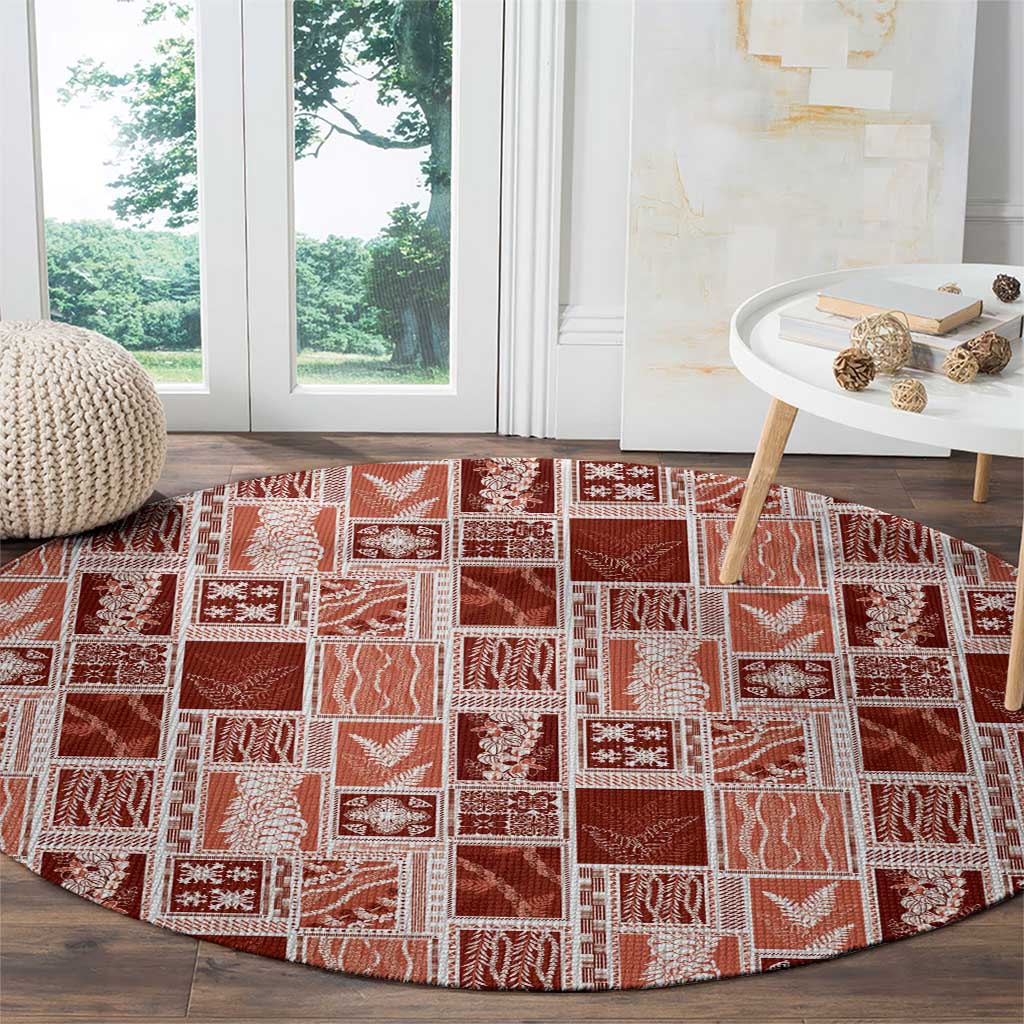 Vintage Aloha Block Quilt Round Carpet Red Inspired Lei Motifs - Polynesian Pride