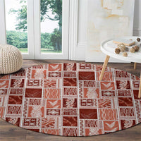 Vintage Aloha Block Quilt Round Carpet Red Inspired Lei Motifs - Polynesian Pride