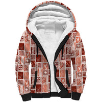 Vintage Aloha Block Quilt Sherpa Hoodie Red Inspired Lei Motifs - Polynesian Pride