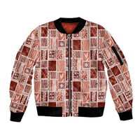 Vintage Aloha Block Quilt Sleeve Zip Bomber Jacket Red Inspired Lei Motifs - Polynesian Pride