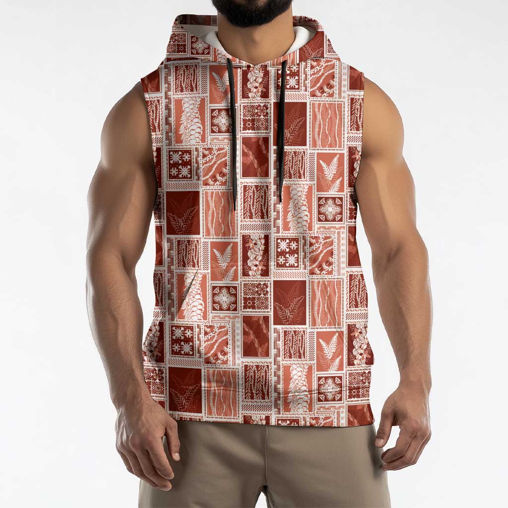 Vintage Aloha Block Quilt Sleeveless Hoodie Red Inspired Lei Motifs - Polynesian Pride