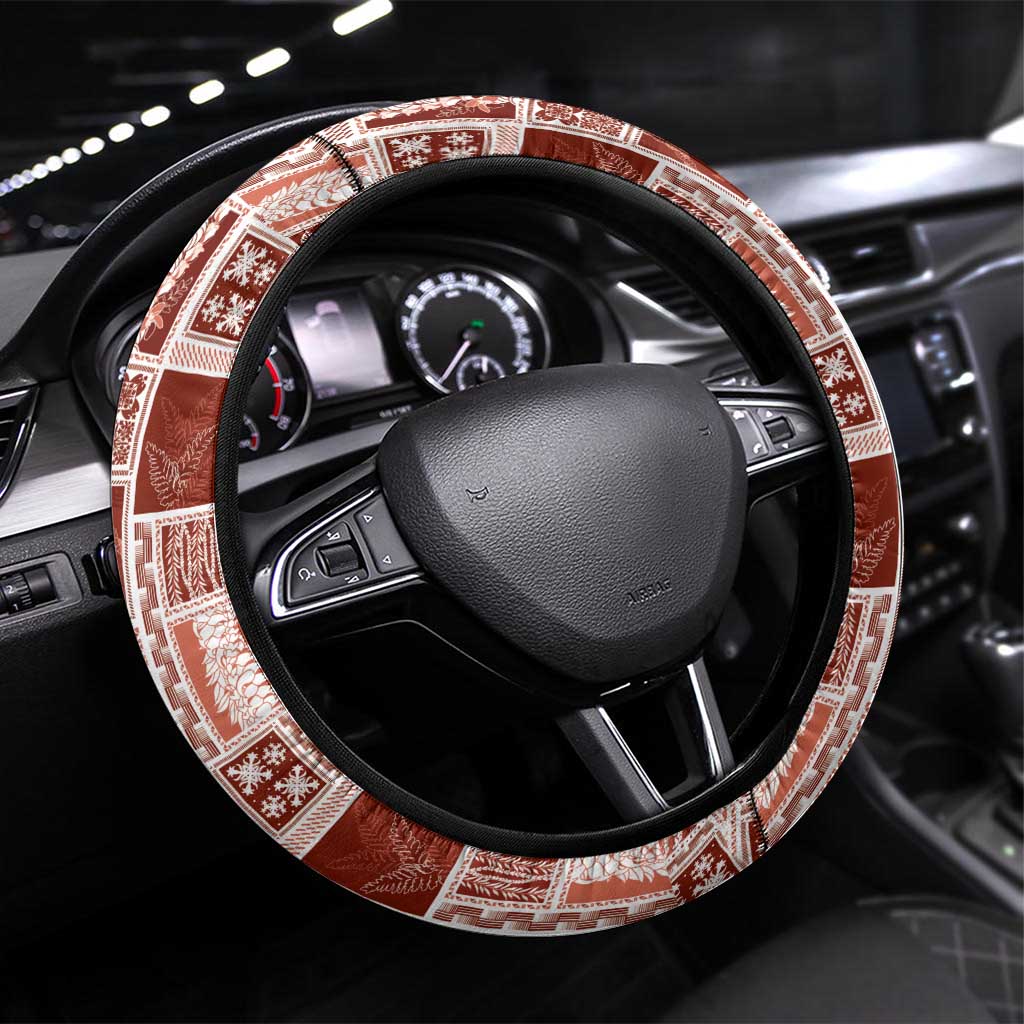 Vintage Aloha Block Quilt Steering Wheel Cover Red Inspired Lei Motifs LT9 Universal Fit Red - Polynesian Pride