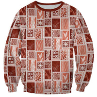 Vintage Aloha Block Quilt Sweatshirt Red Inspired Lei Motifs - Polynesian Pride