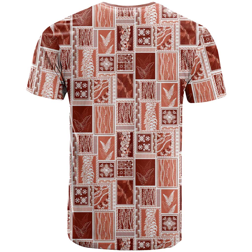 Vintage Aloha Block Quilt T Shirt Red Inspired Lei Motifs - Polynesian Pride