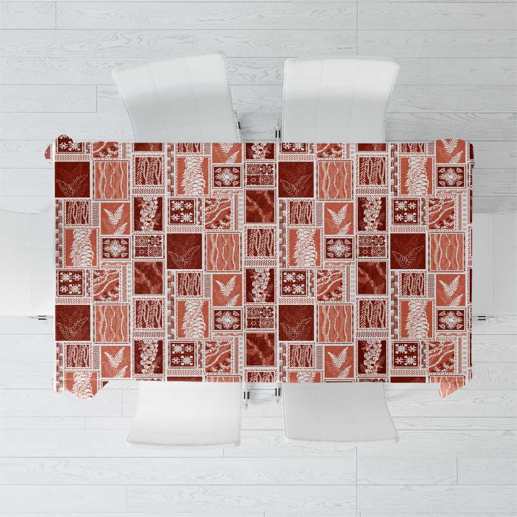Vintage Aloha Block Quilt Tablecloth Red Inspired Lei Motifs - Polynesian Pride